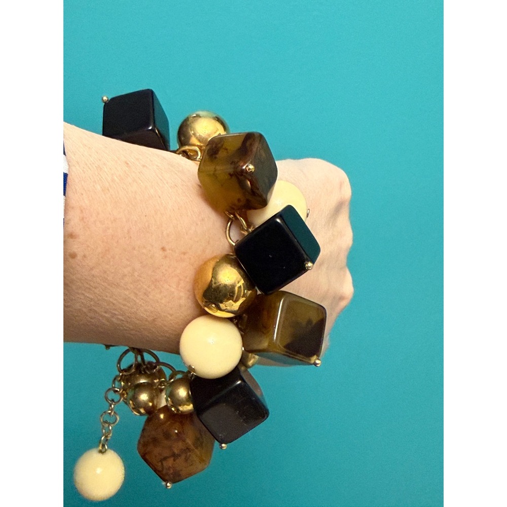 Kate Spade New York Chunky Resin Charm Bracelet Tortoise Black Cream Gold Y2K - Picture 2 of 10